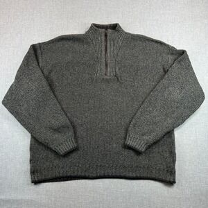 VTG Eddie Bauer Quarter Zip Knit Fisherman Chunky Sweater Men XL Tall Gray USA